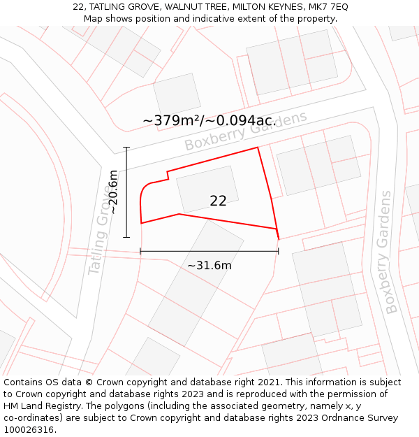 22, TATLING GROVE, WALNUT TREE, MILTON KEYNES, MK7 7EQ: Plot and title map