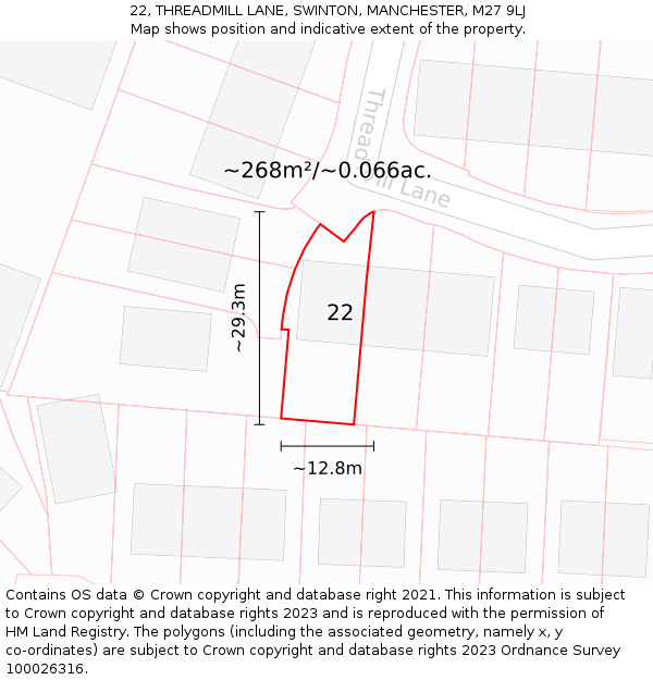 22, THREADMILL LANE, SWINTON, MANCHESTER, M27 9LJ: Plot and title map