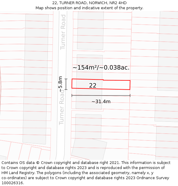 22, TURNER ROAD, NORWICH, NR2 4HD: Plot and title map