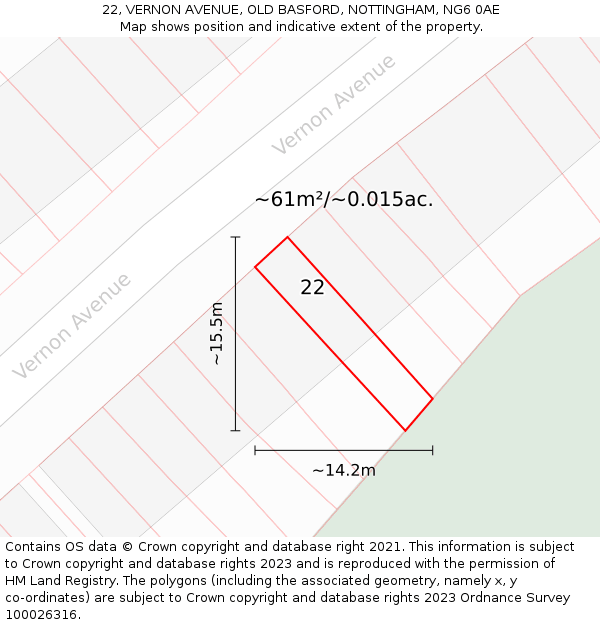22, VERNON AVENUE, OLD BASFORD, NOTTINGHAM, NG6 0AE: Plot and title map