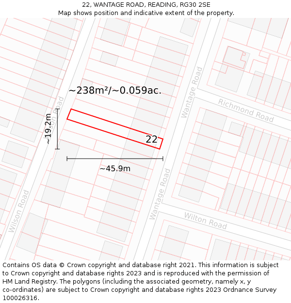 22, WANTAGE ROAD, READING, RG30 2SE: Plot and title map
