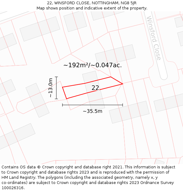 22, WINSFORD CLOSE, NOTTINGHAM, NG8 5JR: Plot and title map