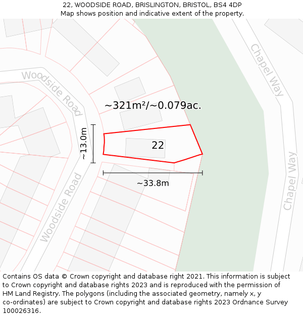 22, WOODSIDE ROAD, BRISLINGTON, BRISTOL, BS4 4DP: Plot and title map