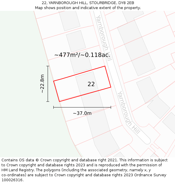 22, YARNBOROUGH HILL, STOURBRIDGE, DY8 2EB: Plot and title map