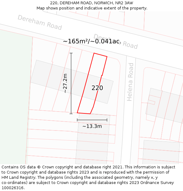220, DEREHAM ROAD, NORWICH, NR2 3AW: Plot and title map