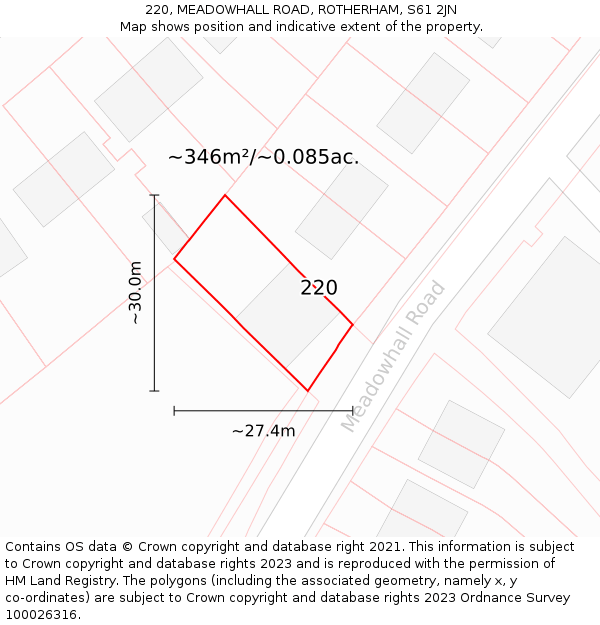 220, MEADOWHALL ROAD, ROTHERHAM, S61 2JN: Plot and title map