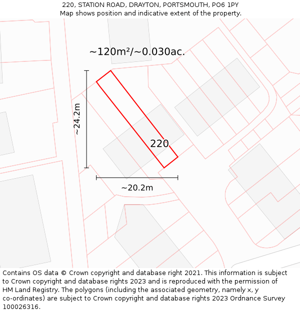220, STATION ROAD, DRAYTON, PORTSMOUTH, PO6 1PY: Plot and title map