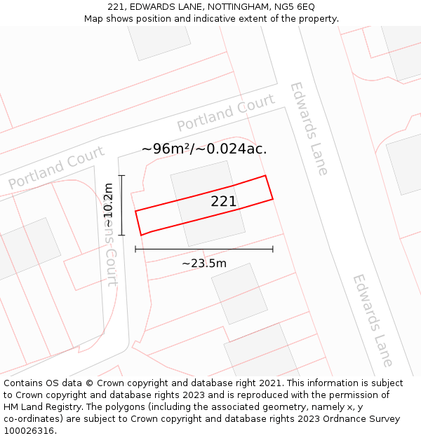 221, EDWARDS LANE, NOTTINGHAM, NG5 6EQ: Plot and title map