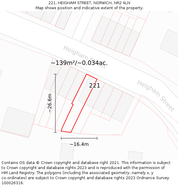 221, HEIGHAM STREET, NORWICH, NR2 4LN: Plot and title map
