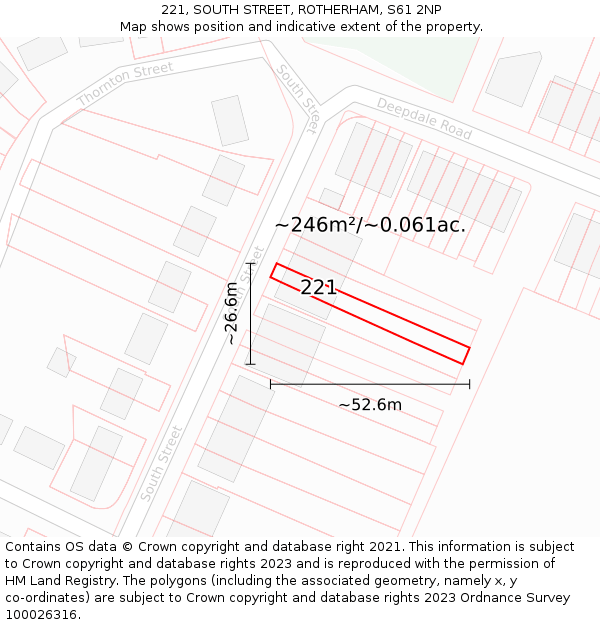 221, SOUTH STREET, ROTHERHAM, S61 2NP: Plot and title map