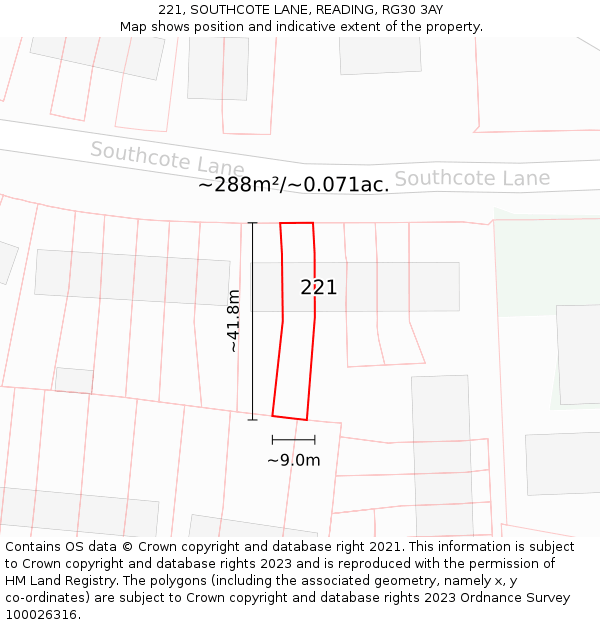 221, SOUTHCOTE LANE, READING, RG30 3AY: Plot and title map