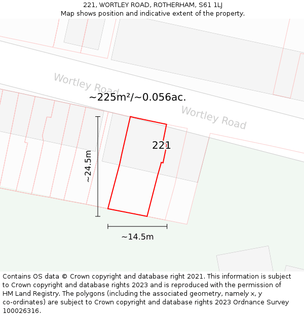 221, WORTLEY ROAD, ROTHERHAM, S61 1LJ: Plot and title map