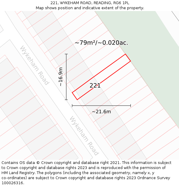 221, WYKEHAM ROAD, READING, RG6 1PL: Plot and title map
