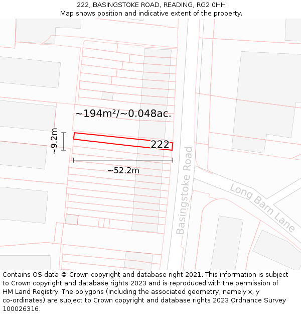 222, BASINGSTOKE ROAD, READING, RG2 0HH: Plot and title map