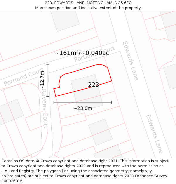 223, EDWARDS LANE, NOTTINGHAM, NG5 6EQ: Plot and title map