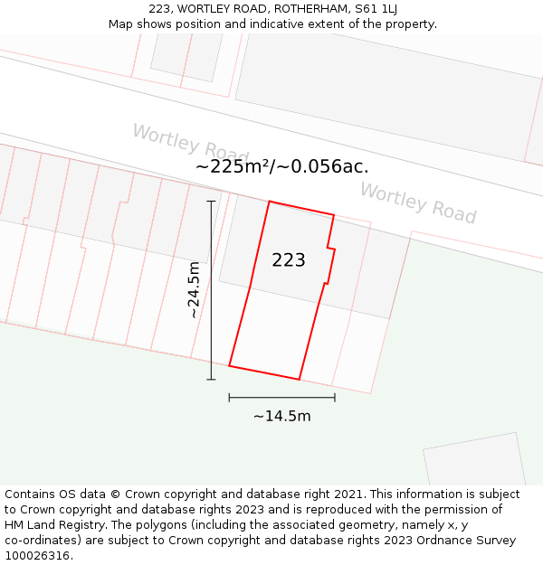 223, WORTLEY ROAD, ROTHERHAM, S61 1LJ: Plot and title map