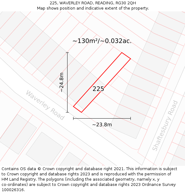 225, WAVERLEY ROAD, READING, RG30 2QH: Plot and title map