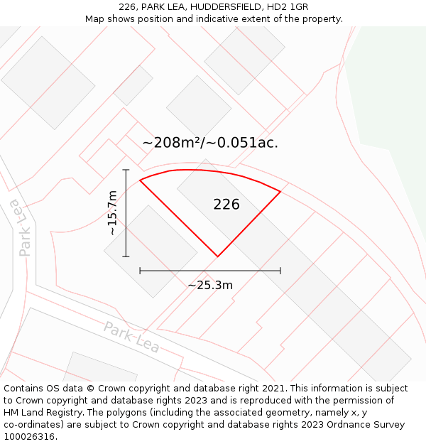 226, PARK LEA, HUDDERSFIELD, HD2 1GR: Plot and title map