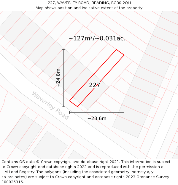227, WAVERLEY ROAD, READING, RG30 2QH: Plot and title map