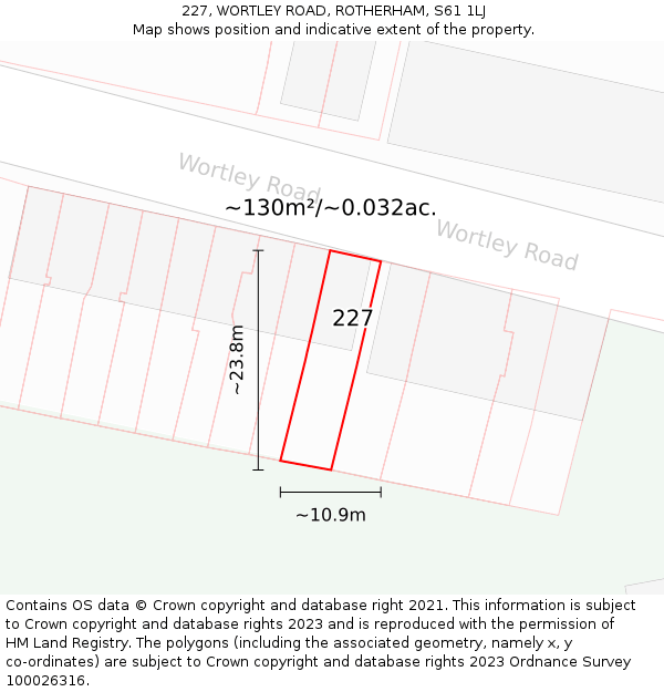 227, WORTLEY ROAD, ROTHERHAM, S61 1LJ: Plot and title map