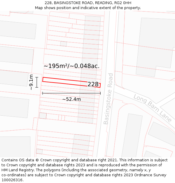 228, BASINGSTOKE ROAD, READING, RG2 0HH: Plot and title map