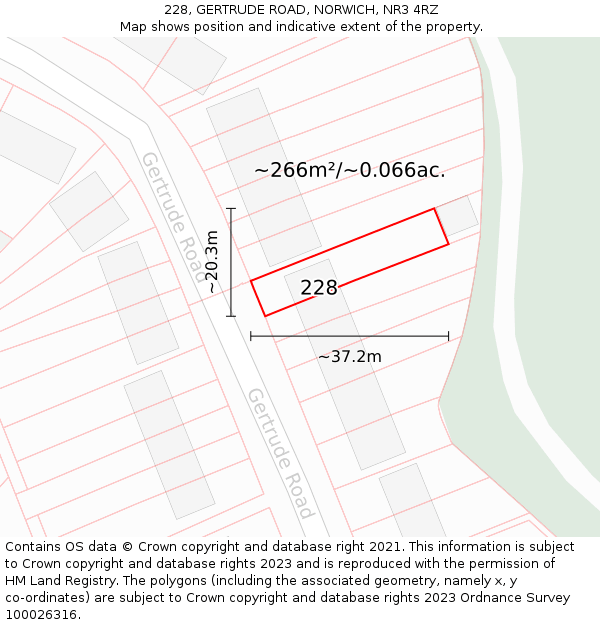 228, GERTRUDE ROAD, NORWICH, NR3 4RZ: Plot and title map