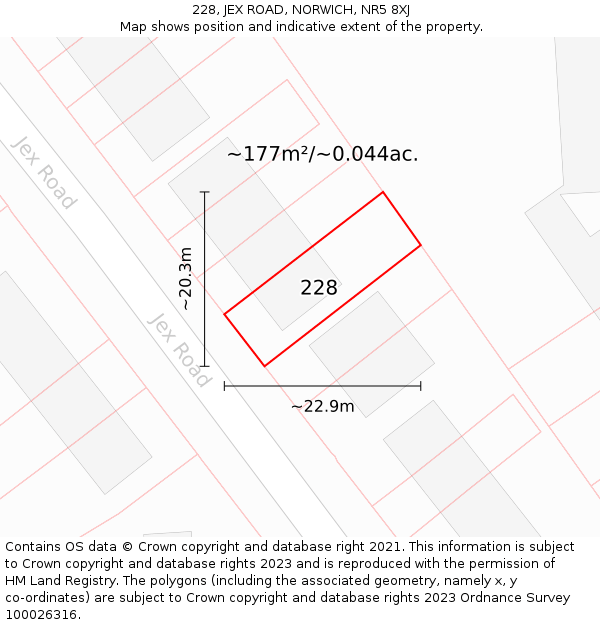 228, JEX ROAD, NORWICH, NR5 8XJ: Plot and title map