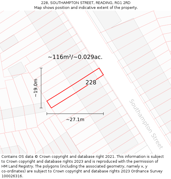 228, SOUTHAMPTON STREET, READING, RG1 2RD: Plot and title map