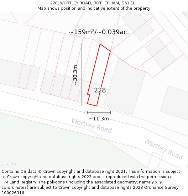 228, WORTLEY ROAD, ROTHERHAM, S61 1LH: Plot and title map