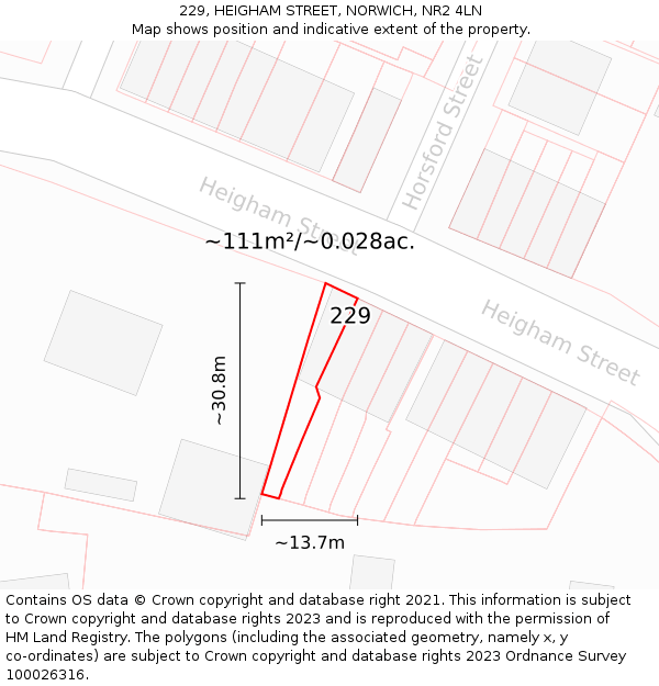 229, HEIGHAM STREET, NORWICH, NR2 4LN: Plot and title map