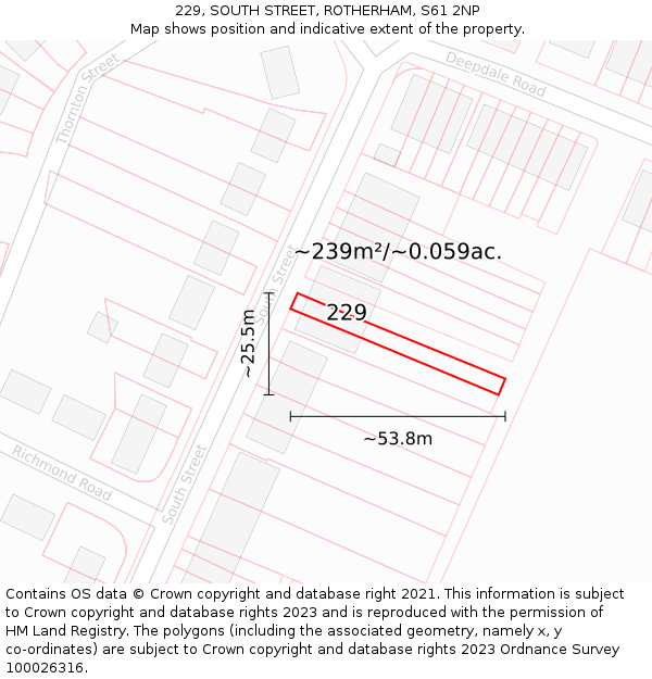 229, SOUTH STREET, ROTHERHAM, S61 2NP: Plot and title map