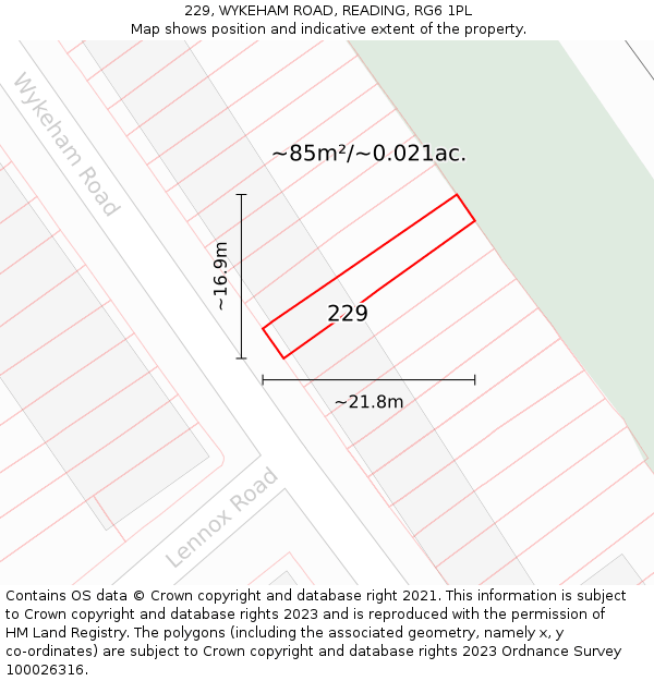 229, WYKEHAM ROAD, READING, RG6 1PL: Plot and title map