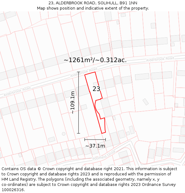 23, ALDERBROOK ROAD, SOLIHULL, B91 1NN: Plot and title map
