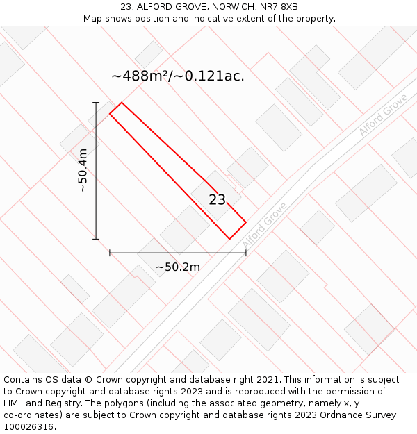 23, ALFORD GROVE, NORWICH, NR7 8XB: Plot and title map