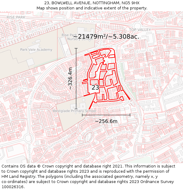 23, BOWLWELL AVENUE, NOTTINGHAM, NG5 9HX: Plot and title map