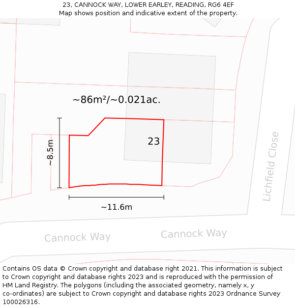 23, CANNOCK WAY, LOWER EARLEY, READING, RG6 4EF: Plot and title map