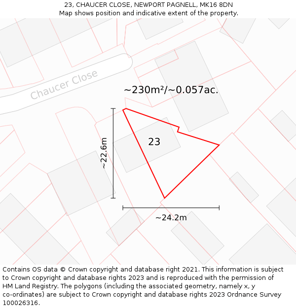 23, CHAUCER CLOSE, NEWPORT PAGNELL, MK16 8DN: Plot and title map