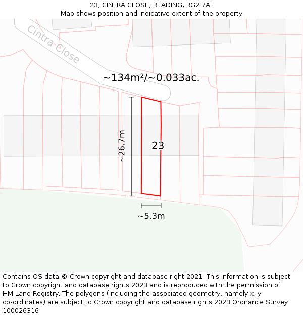 23, CINTRA CLOSE, READING, RG2 7AL: Plot and title map