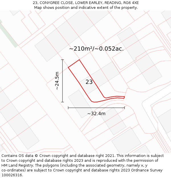 23, CONYGREE CLOSE, LOWER EARLEY, READING, RG6 4XE: Plot and title map