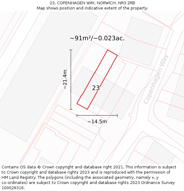 23, COPENHAGEN WAY, NORWICH, NR3 2RB: Plot and title map