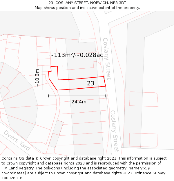 23, COSLANY STREET, NORWICH, NR3 3DT: Plot and title map