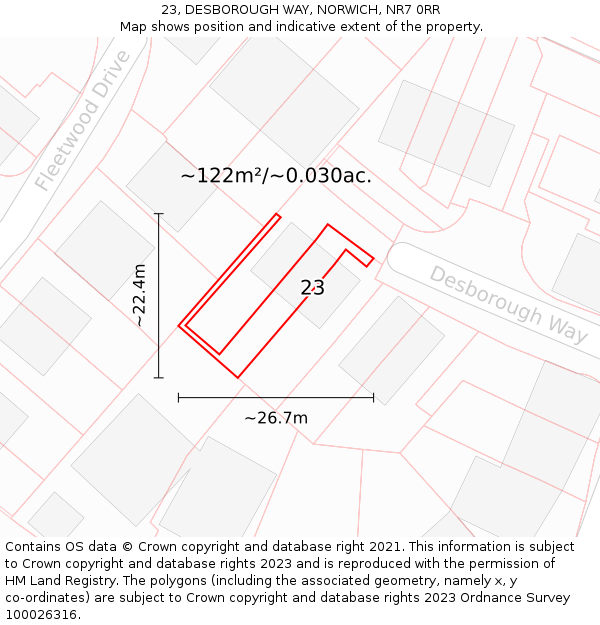 23, DESBOROUGH WAY, NORWICH, NR7 0RR: Plot and title map