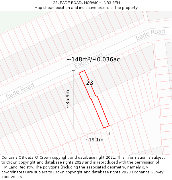 23, EADE ROAD, NORWICH, NR3 3EH: Plot and title map