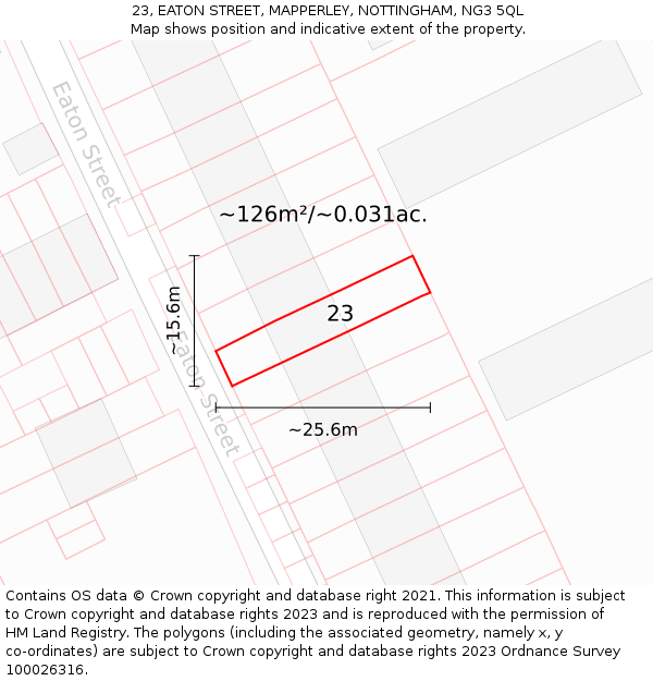 23, EATON STREET, MAPPERLEY, NOTTINGHAM, NG3 5QL: Plot and title map