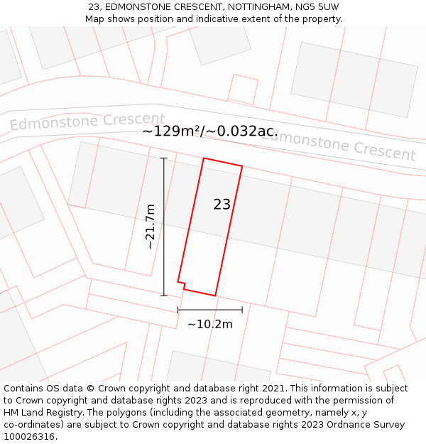 23, EDMONSTONE CRESCENT, NOTTINGHAM, NG5 5UW: Plot and title map