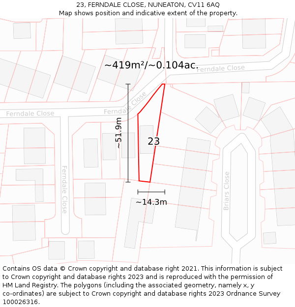 23, FERNDALE CLOSE, NUNEATON, CV11 6AQ: Plot and title map