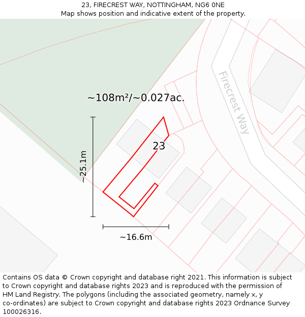 23, FIRECREST WAY, NOTTINGHAM, NG6 0NE: Plot and title map