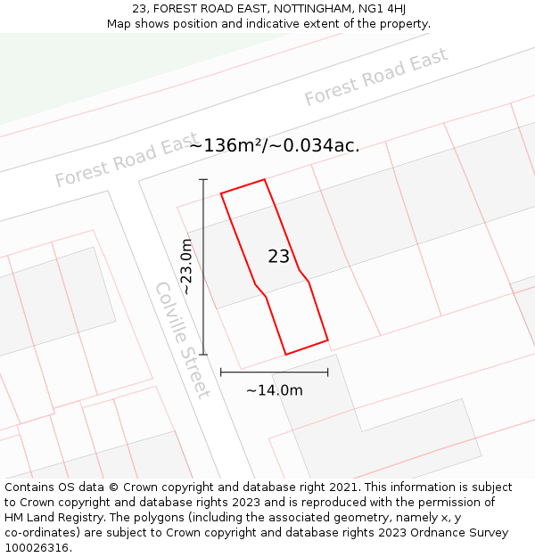 23, FOREST ROAD EAST, NOTTINGHAM, NG1 4HJ: Plot and title map