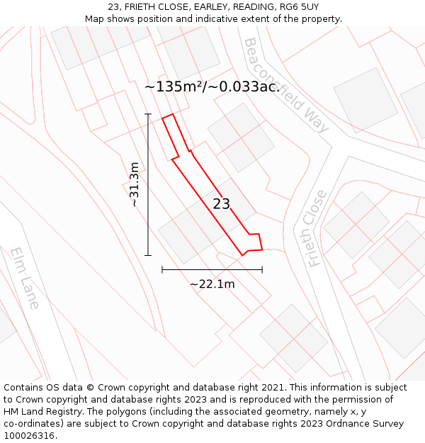 23, FRIETH CLOSE, EARLEY, READING, RG6 5UY: Plot and title map