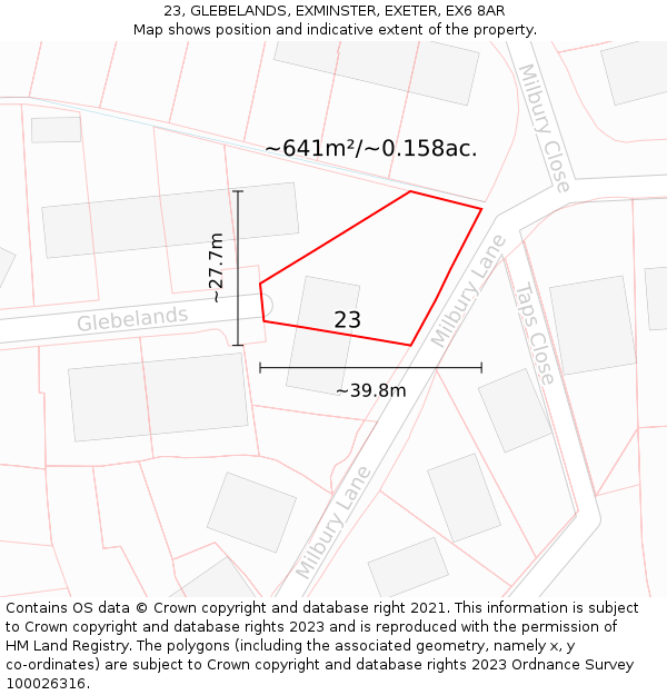 23, GLEBELANDS, EXMINSTER, EXETER, EX6 8AR: Plot and title map